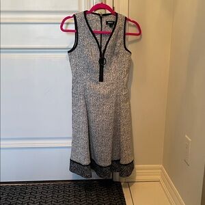 DKNY.   Black and White Textured Midi Dress